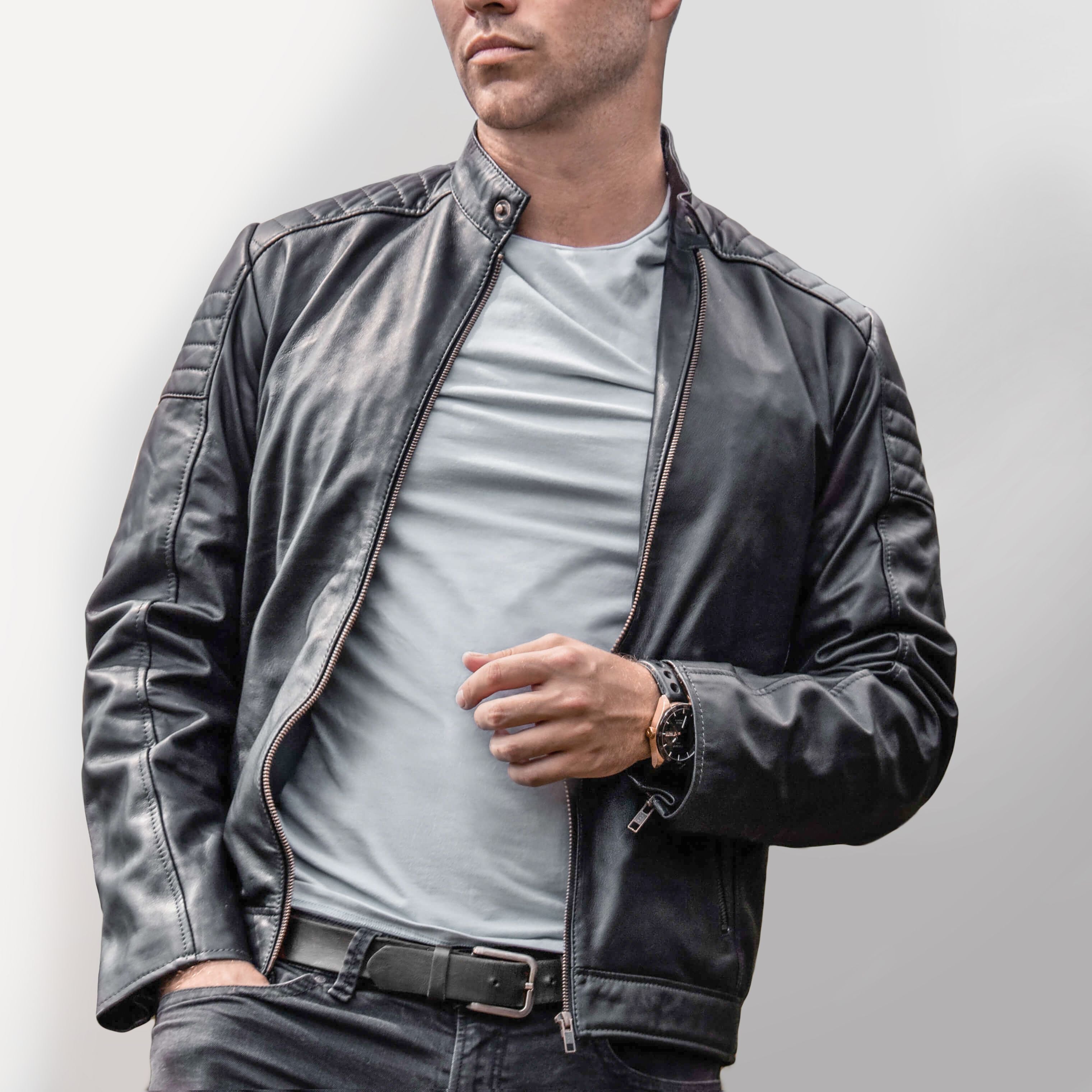The black top leather jacket