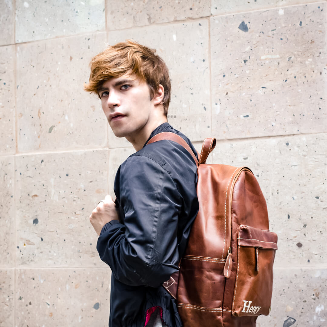 customized leather backpacks Custom Branded Backpack With Laser Engraved Logo padded laptop compartment for a 16 Macbook Personalized Leather Backpack for Women