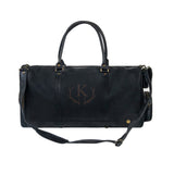 Laser Personalized Black Leather Overnight Bag