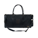 Laser Personalized Black Leather Overnight Bag