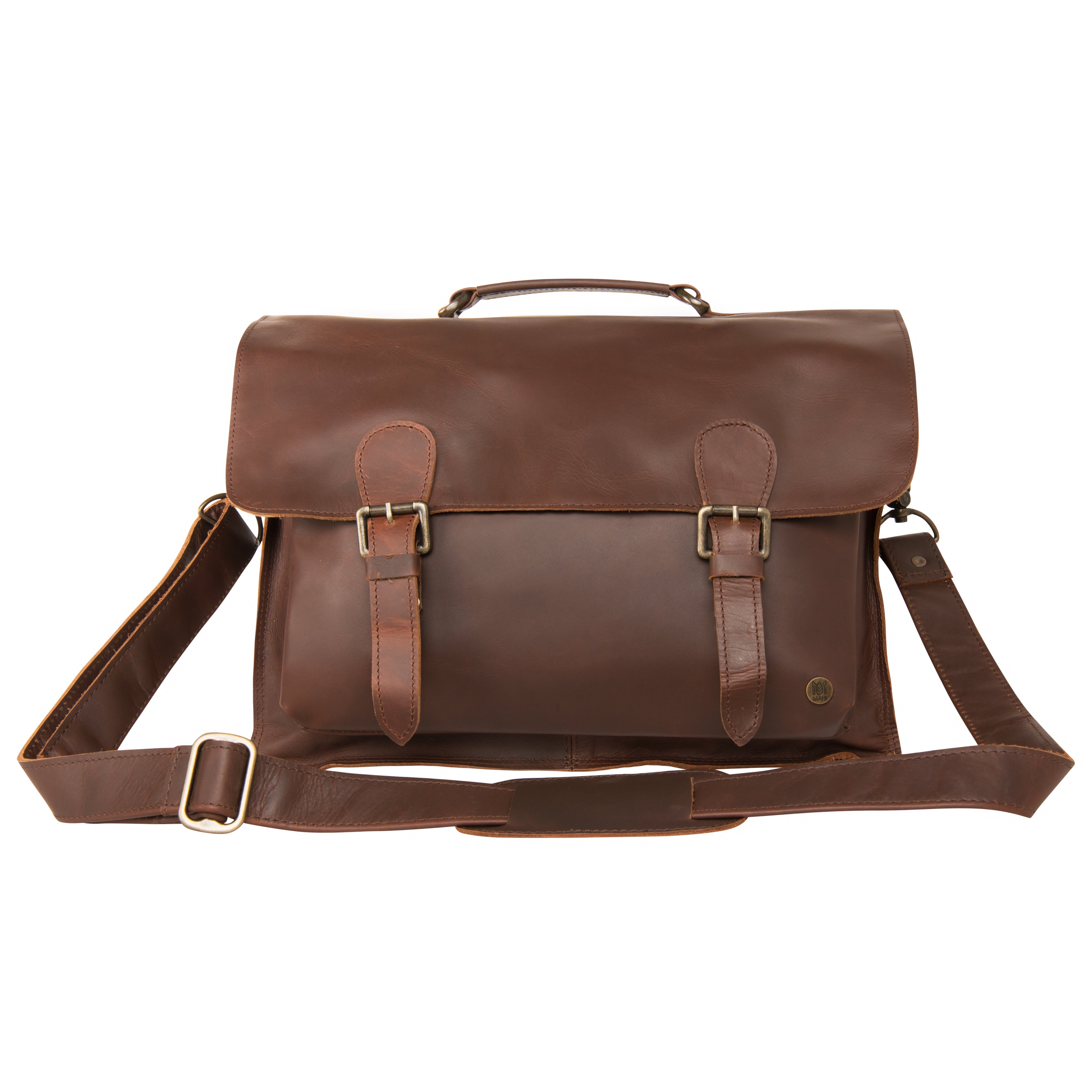 Brown Full Grain Leather Messenger Satchel with 15 Laptop Capacity