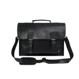 Laser Personalized Black Leather Messenger Bag