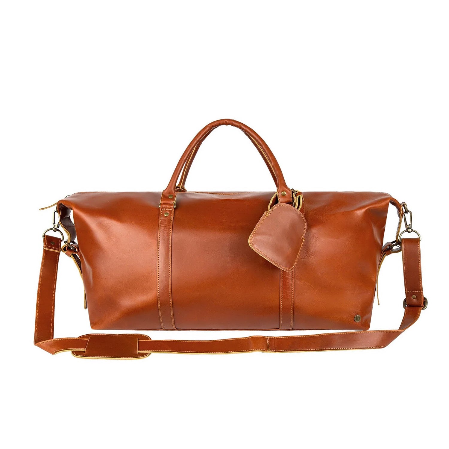 Personalized Large Buffalo Leather Weekend Bag in Tan Brown – MAHI