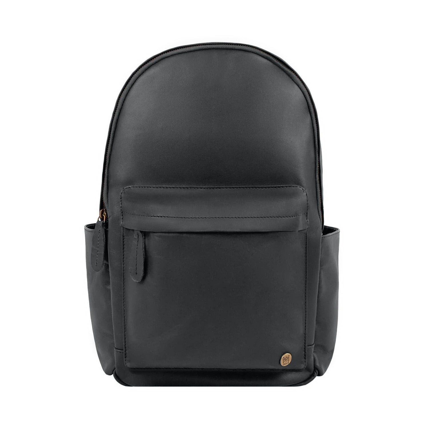 Personalized Black Leather Backpack with Side Pockets Personalized (White)