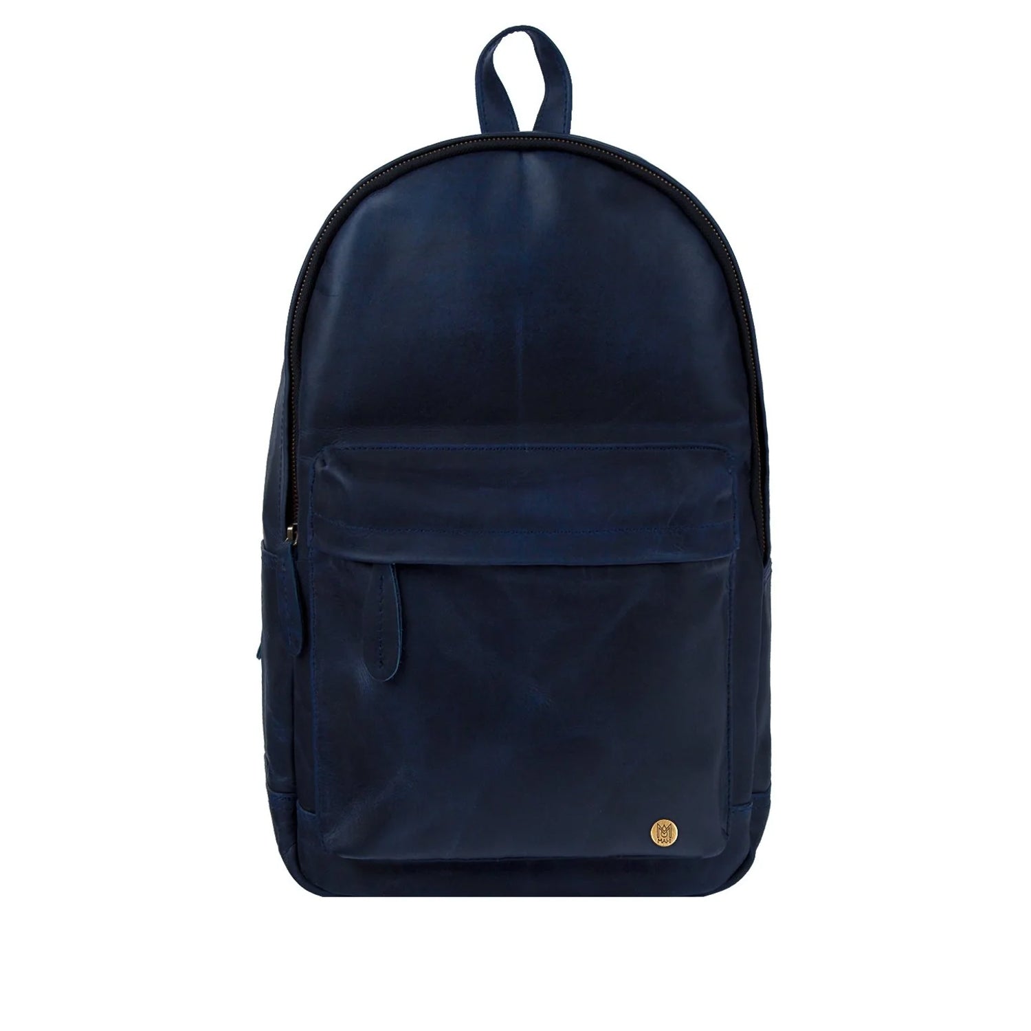 Classic Navy Leather Backpack For Work or College