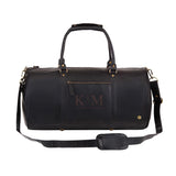 Laser Personalized Black Leather Duffle Bag