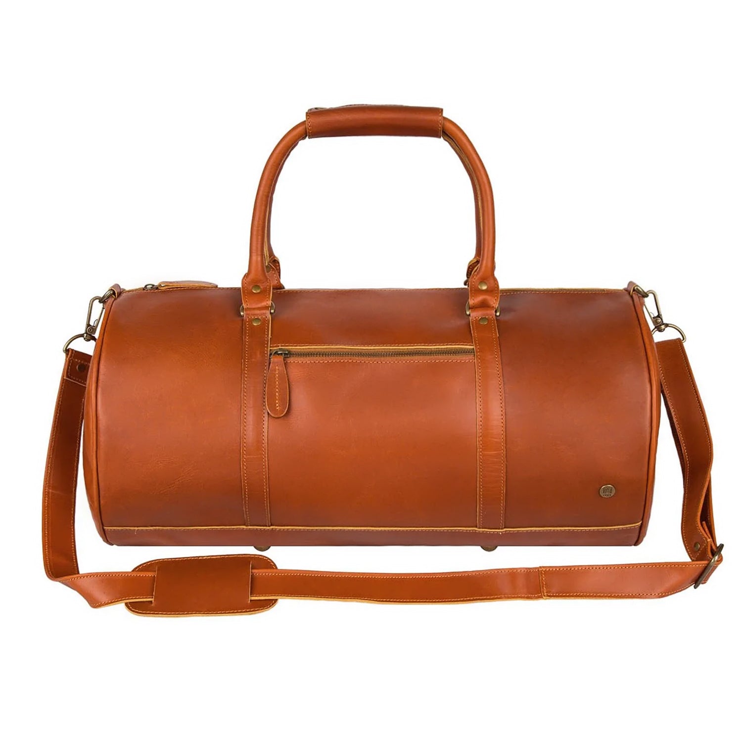 Personalized Tan Buffalo Leather Duffle Bag-Travel Bags for Men + Women Personalized (Cream)