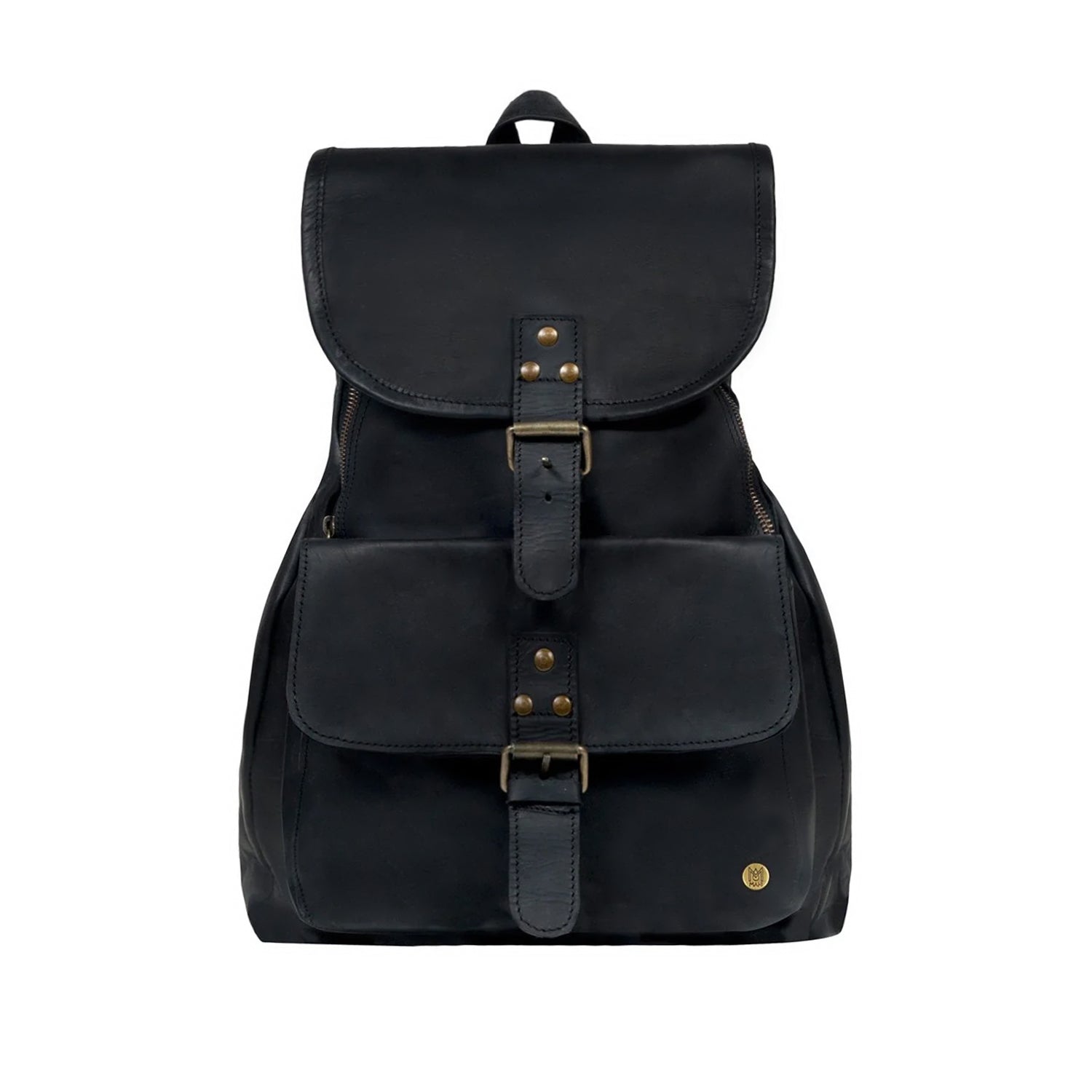 black leather backpack buckle Premium Black Leather Backpack for Women