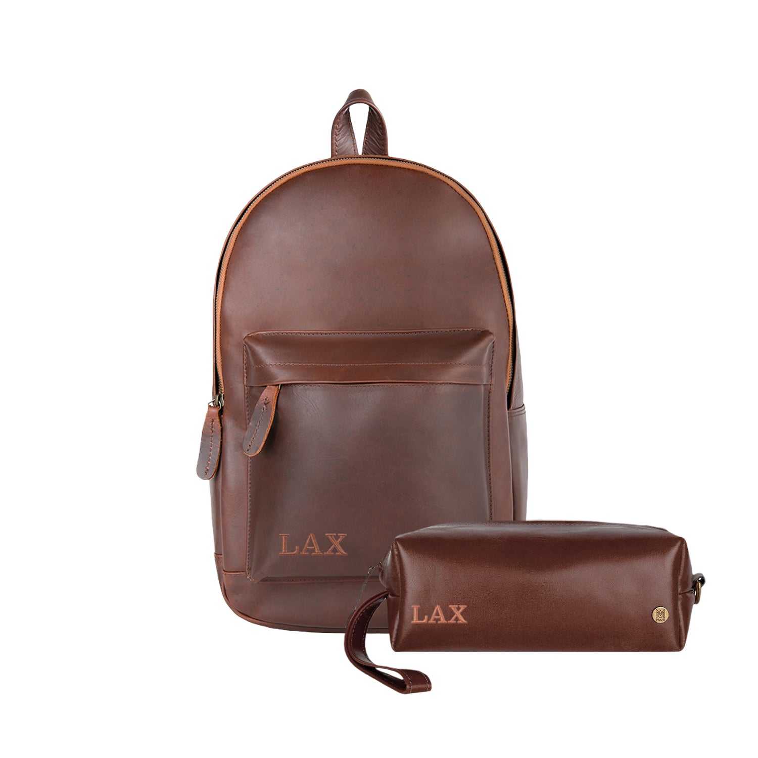 Personalized Leather Backpack & Wash Bag Gift Set in Brown – MAHI