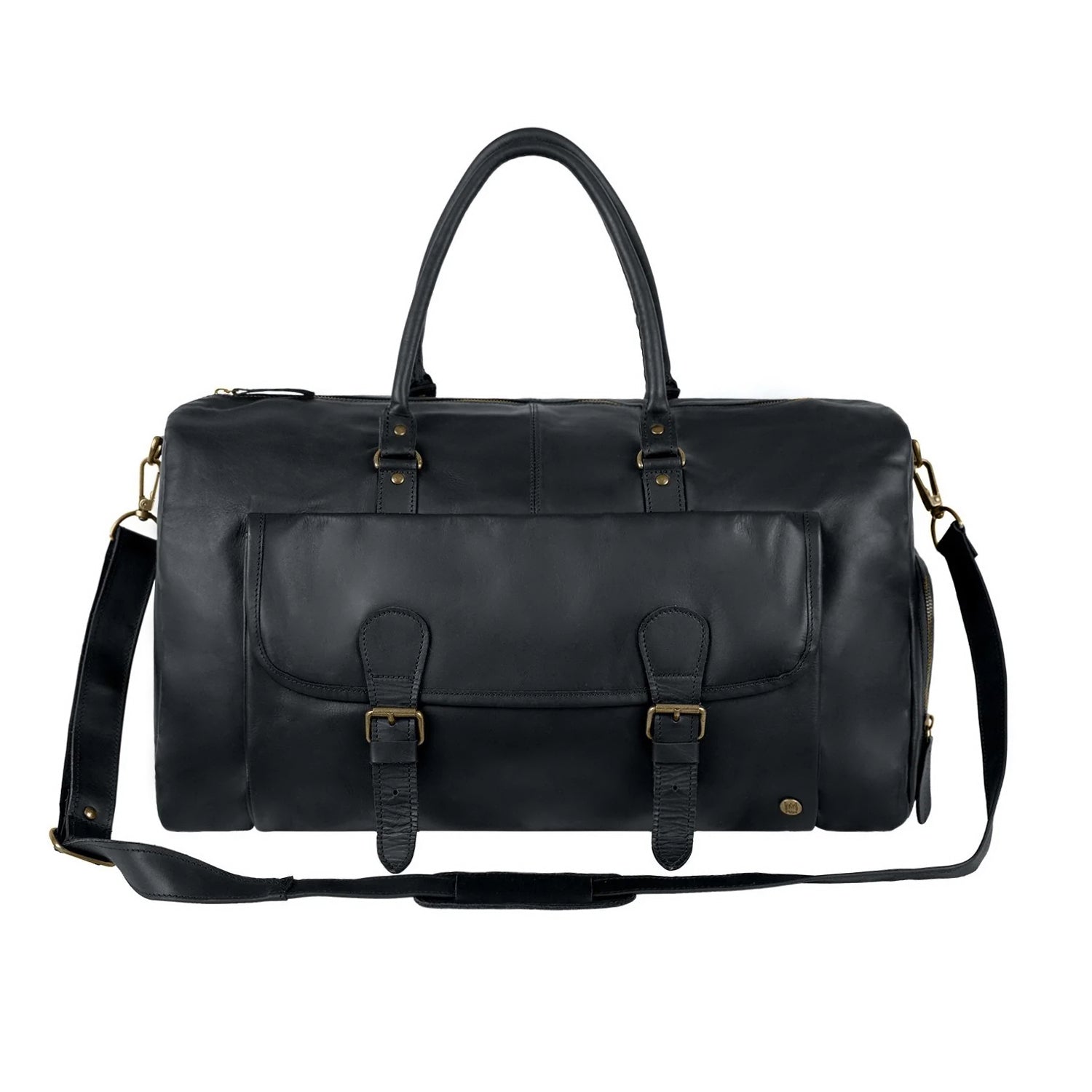 Black leather overnight bag with shoe compartment