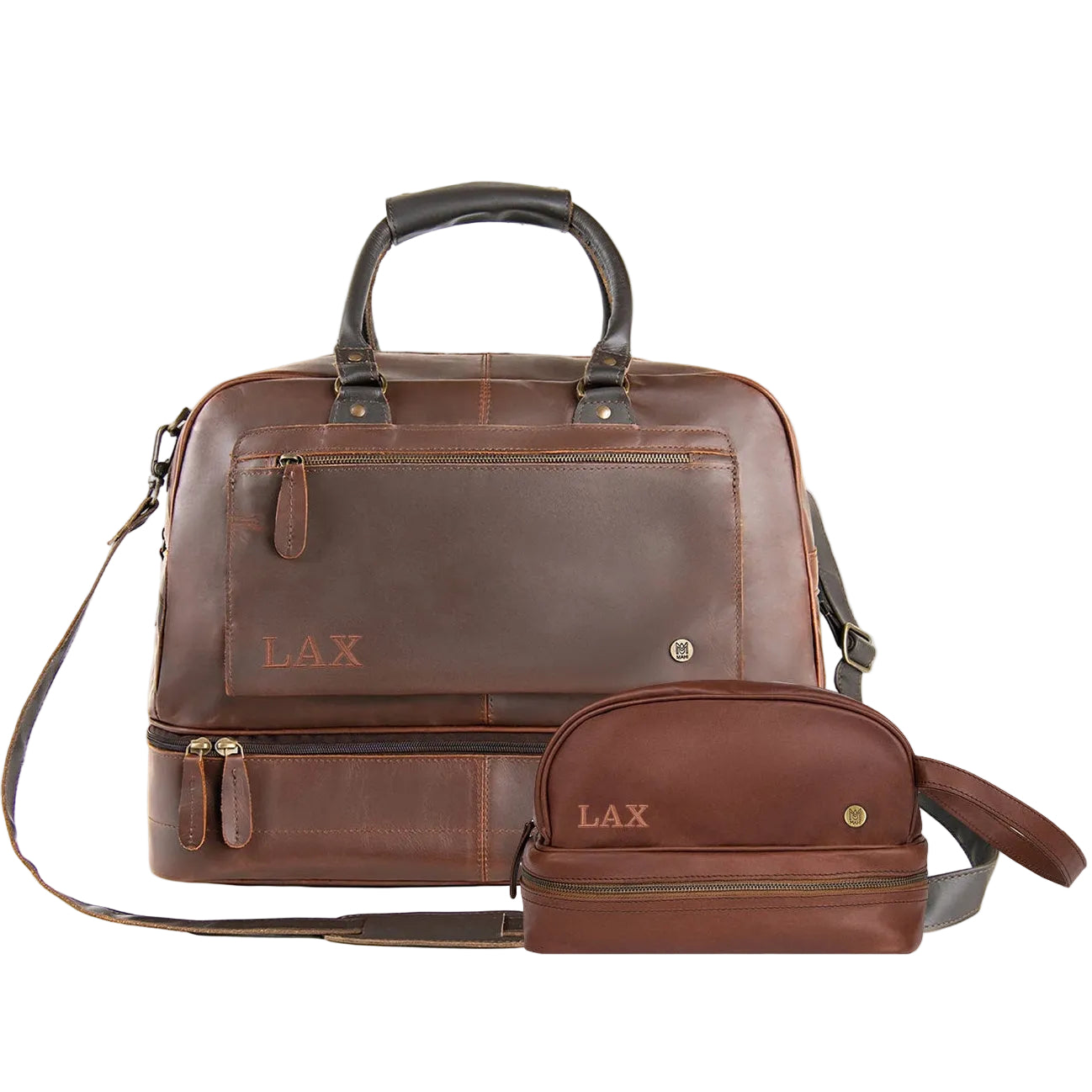 Personalized Brown Leather Holdall & Wash Bag Gift Set – MAHI Leather