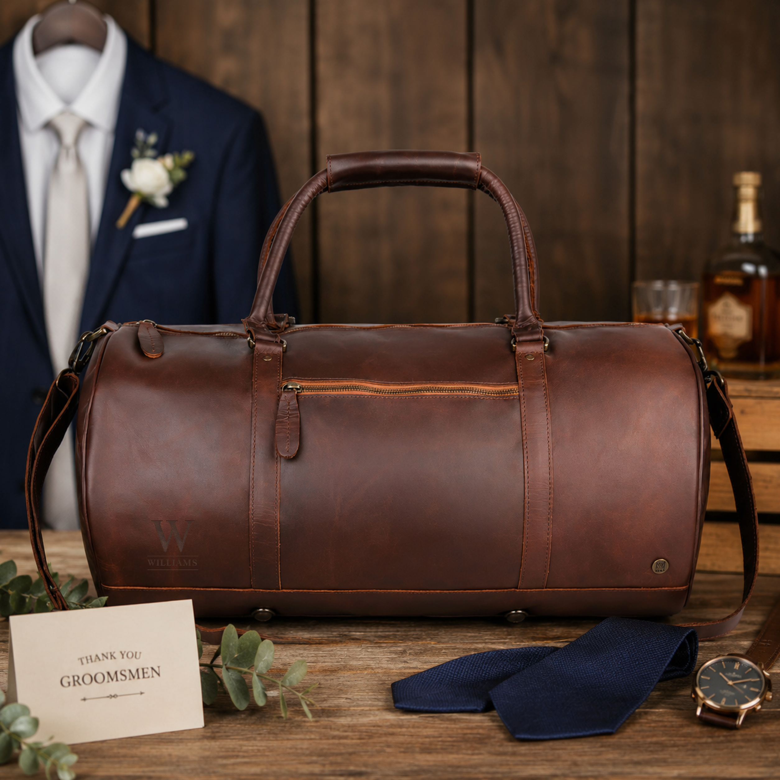 Personalized Leather Groomsmen Duffle Bags | Custom Groomsmen