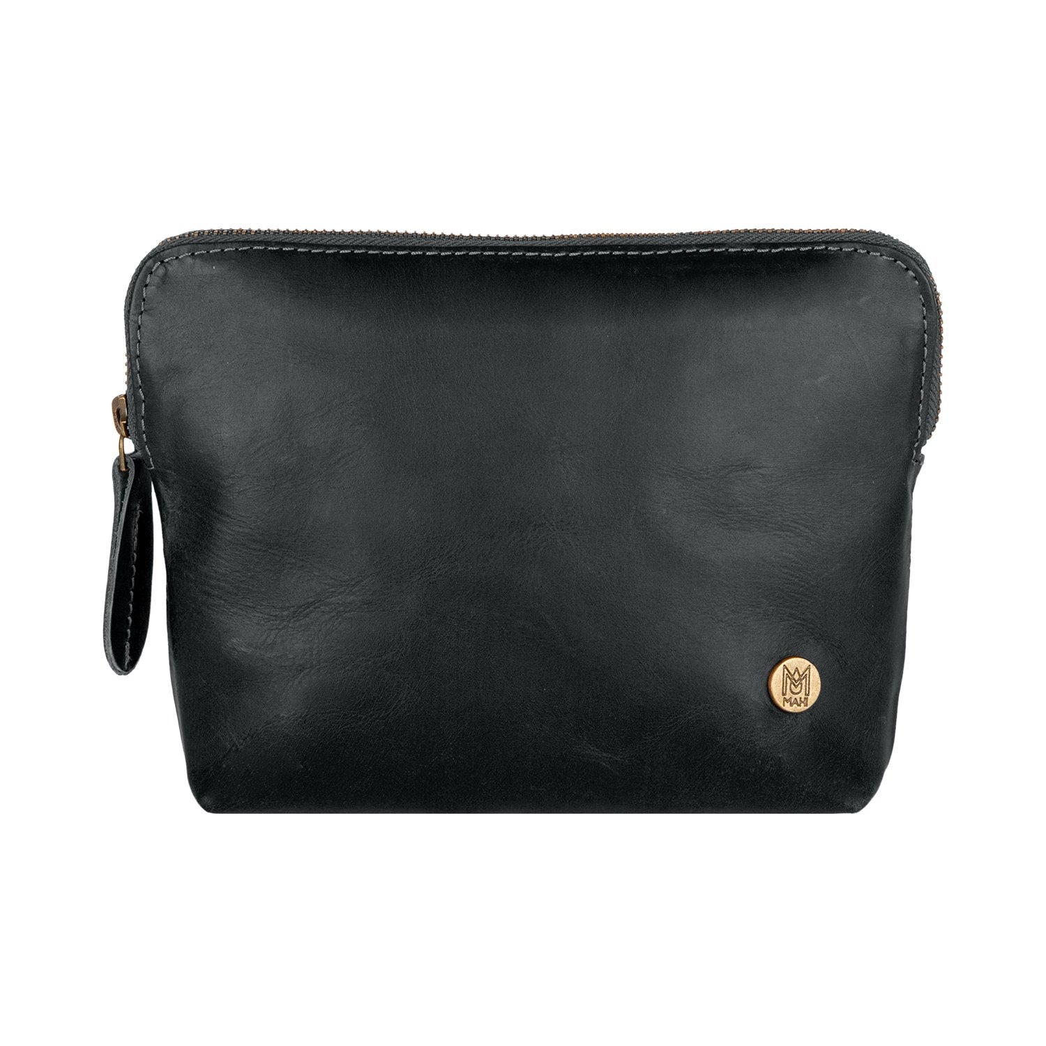 Black Leather Make-Up Toiletry Bag | Personalized Small Cosmetics Bag –  MAHI Leather