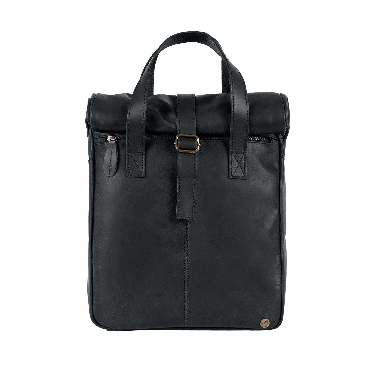 Black leather roll top backpack Clearance