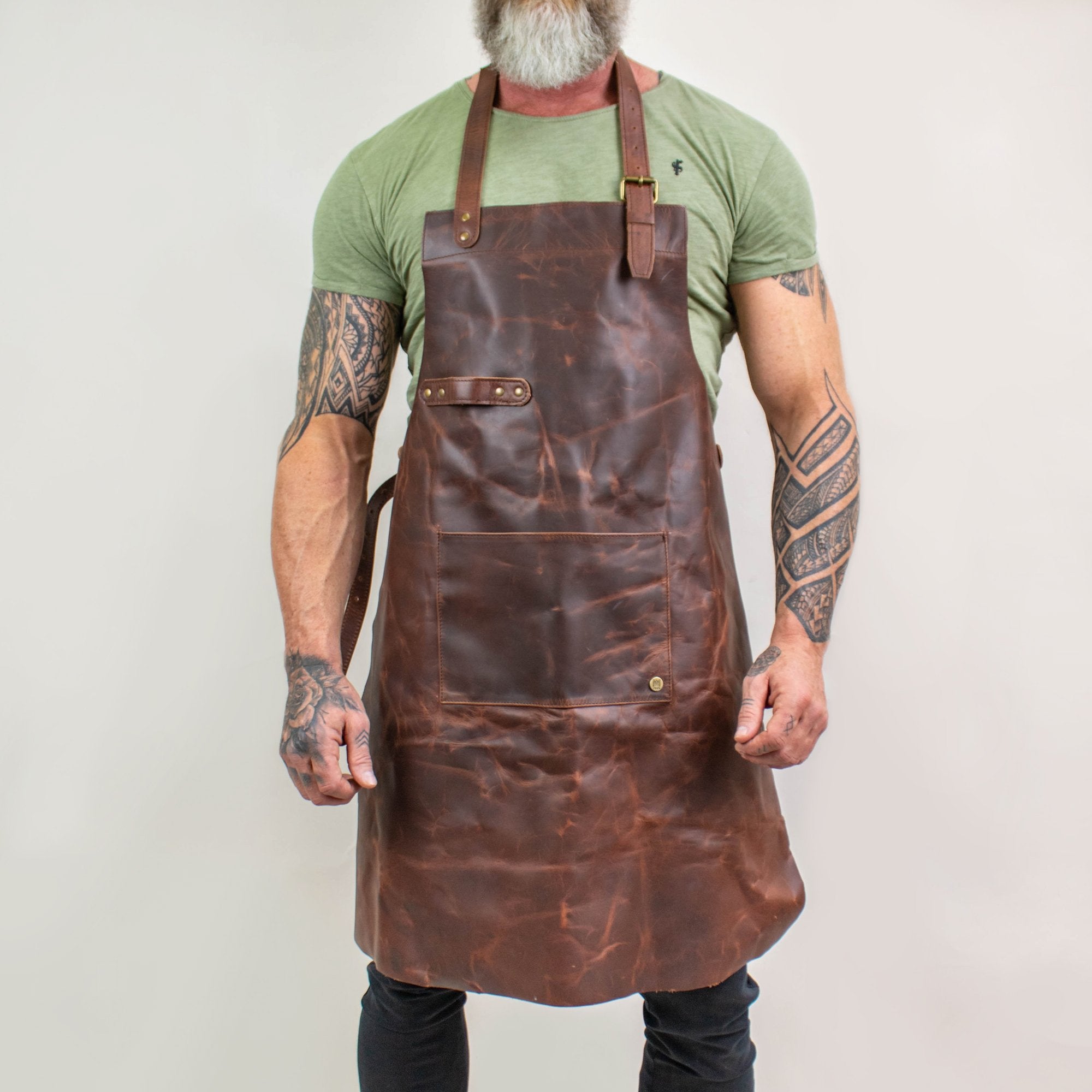 Full Grain Leather Aprons - Personalized Or Corporate Logo Branded - Blacksmith, Bartender, Chef