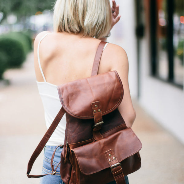 are leather backpacks in style Men's Backpack Full-Grain Leather,Brown Handmade Drawstring Rucksack A hidden phone pocket keeps your essentials close Leather Backpacks for University, College