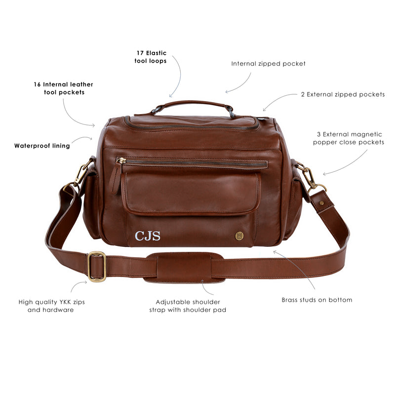 Brown Leather Tool Bag for Hairdressers and Make-up artists – MAHI