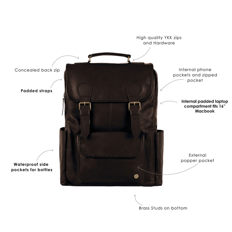 black backpack with brown leather bottom For Men | 16" Laptop Backpack | Leather College Backpack and much more! Carry On Leather Backpack |