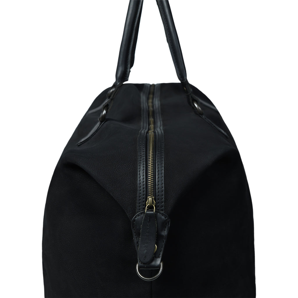 Black Canvas Travel Bag with Brown Leather Accents Black Canvas Travel Bag with Brown Leather Accents