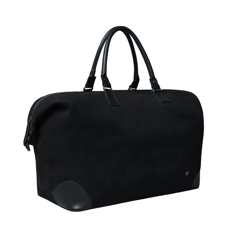 Black Canvas Travel Bag with Brown Leather Accents