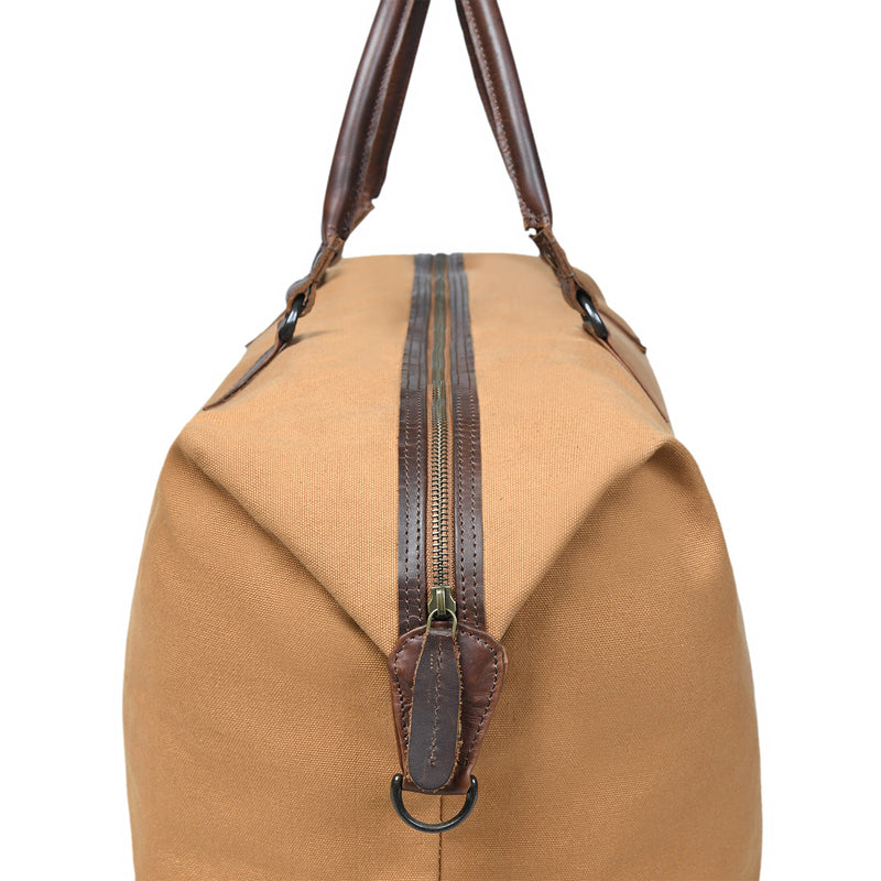 Vintage Cognac Canvas Travel Bag with Brown Leather Accents