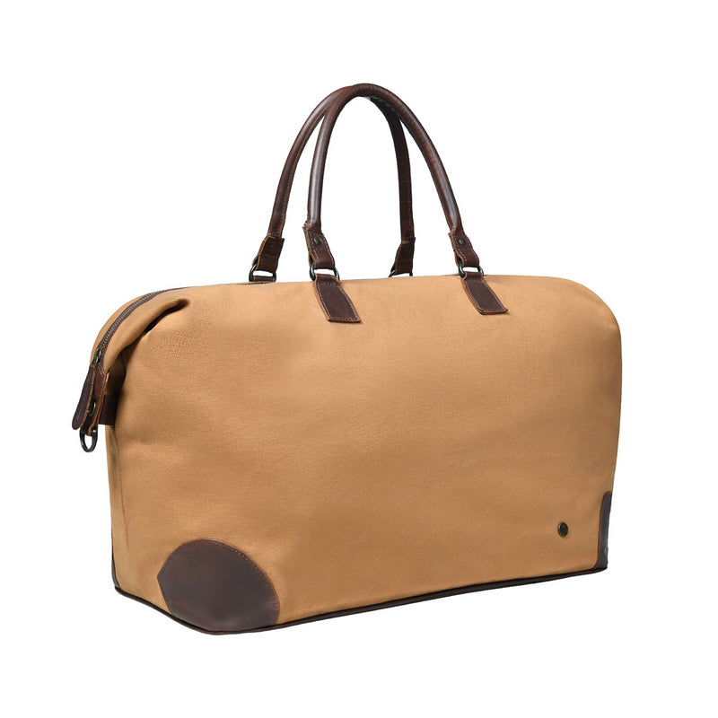 Vintage Cognac Canvas Travel Bag with Brown Leather Accents