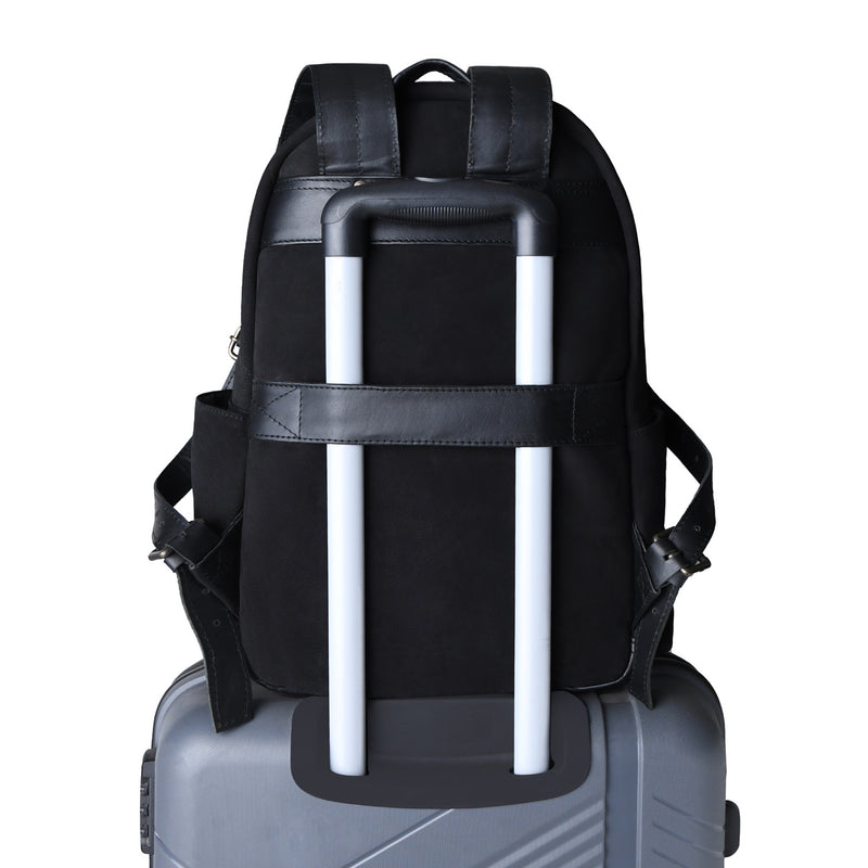 backpack with trolley sleeve laptop Leather Backpack For Men | 16" Laptop Backpack | Leather Backpack For Women | Black Nubuck Leather College Backpack