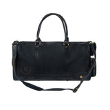Laser Personalized Black Leather Overnight Bag