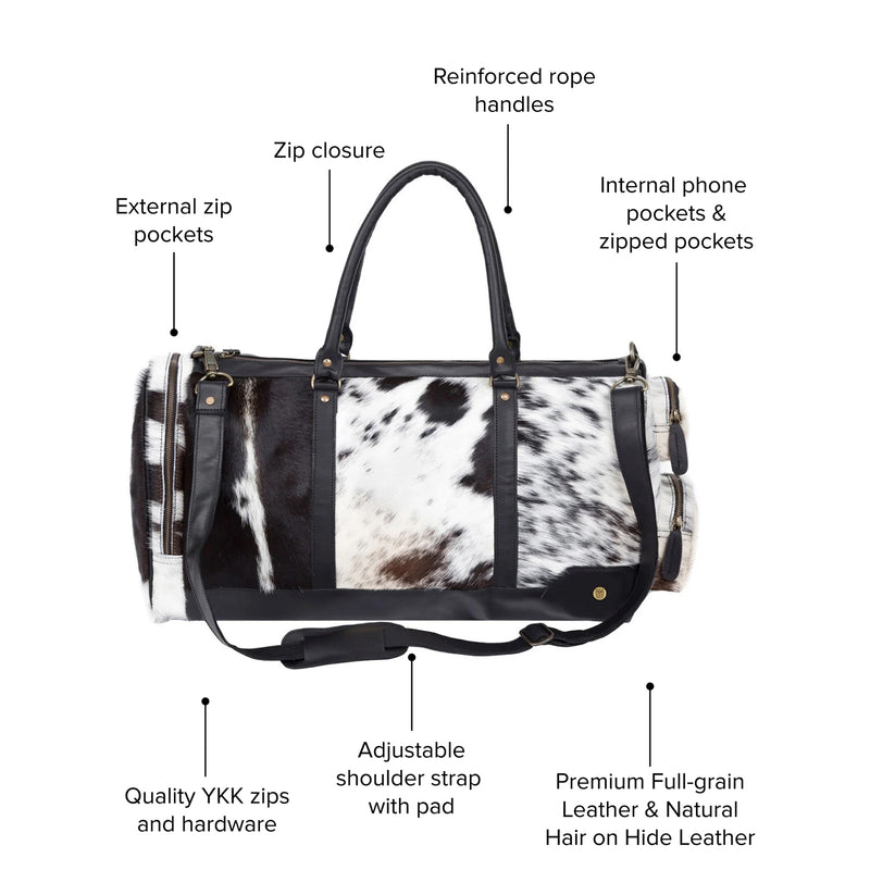 Cowhide Bag | Leather Weekender Bag | Leather Overnight Bag