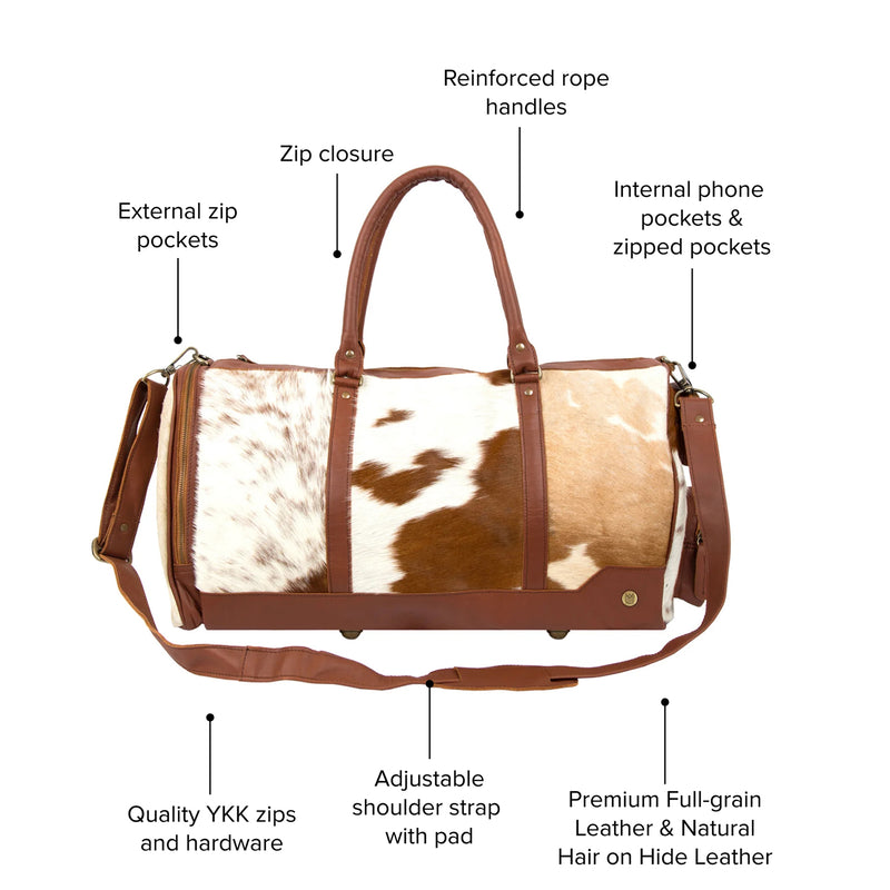 Cowhide Bag | Leather Weekender Bag | Leather Overnight Bag