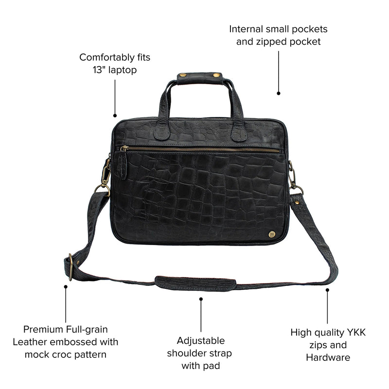 Croc Print Leather Briefcase | Leather Briefcase | Leather