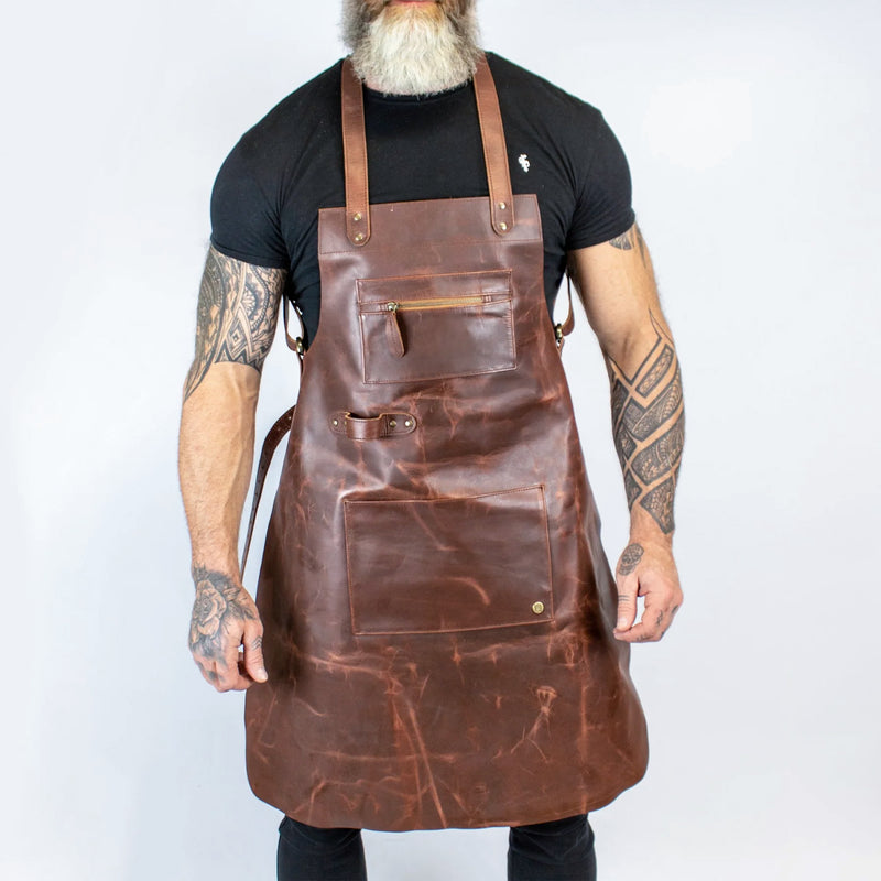 Cross Back Brown Leather Apron | Tattoo Apron | Leather Apron For