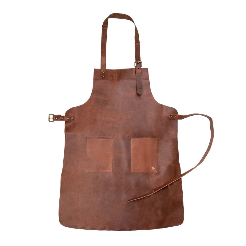 Double-Pocket Brown Leather Apron | Full Grain Leather Apron for