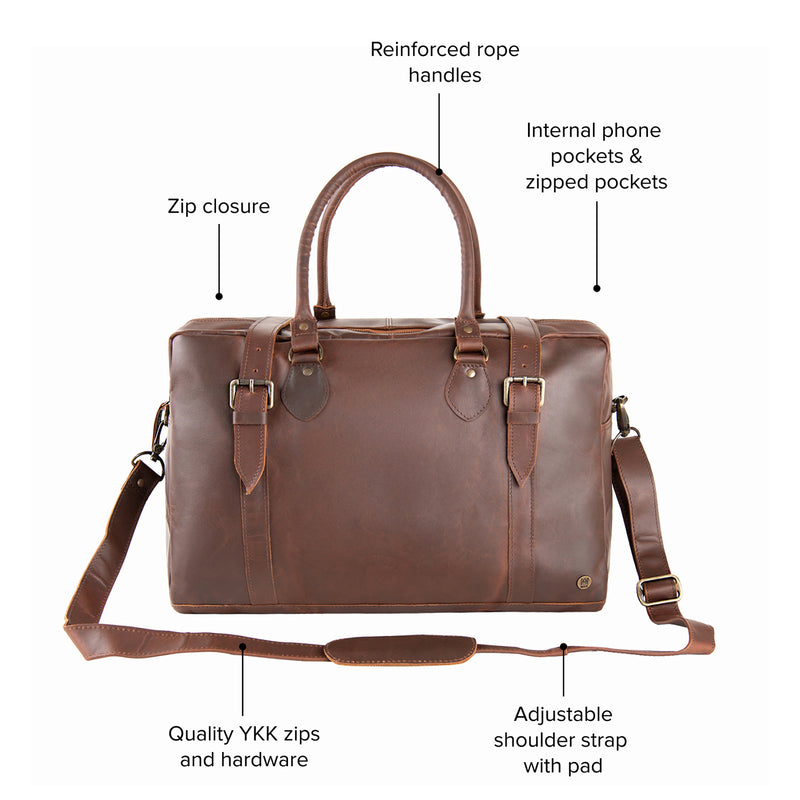 Brown Full Grain Leather Doctors Bag | Leather Weekender Bag