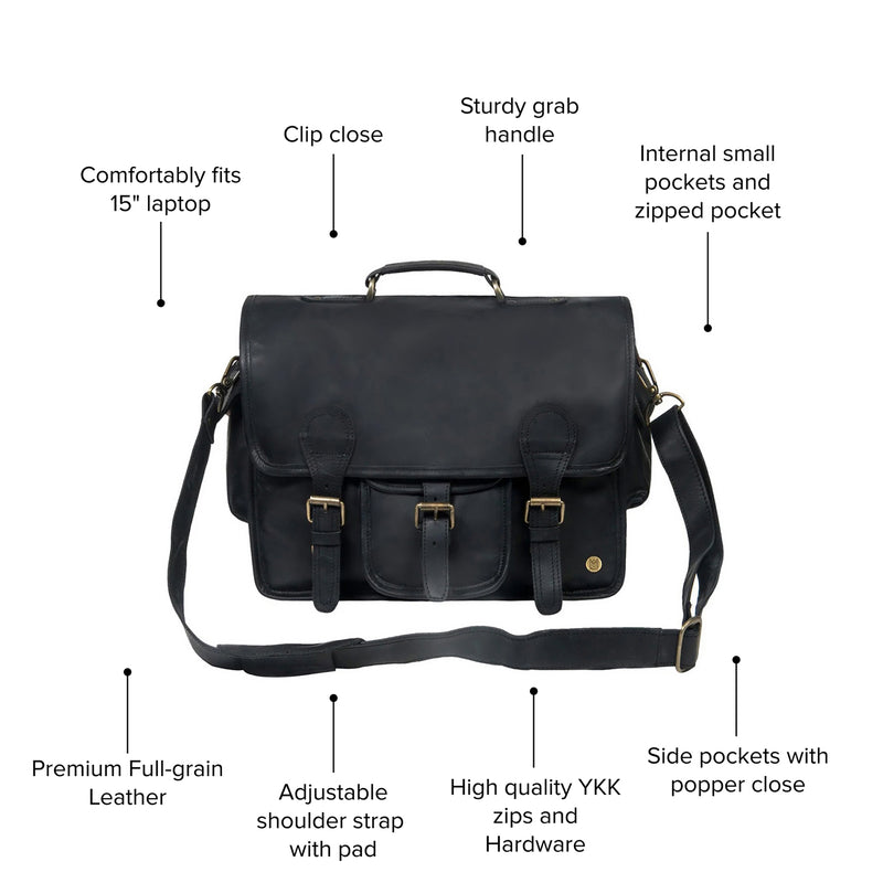 Black Leather Satchel | 15