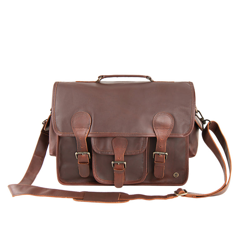 brown leather messenger backpack Satchel | 15