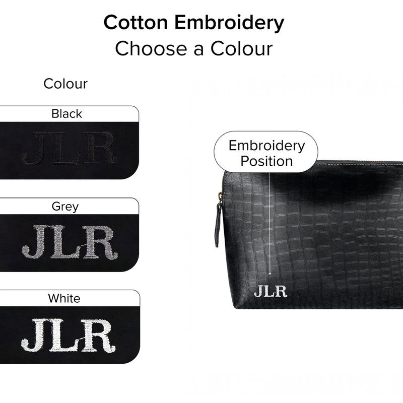 Black Crocodile Print Leather Make-Up Bag | Faux Croc Embossed