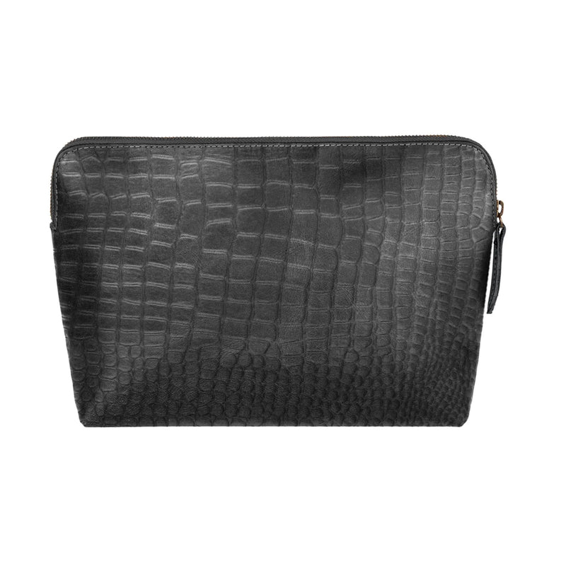 Black Crocodile Print Leather Make-Up Bag | Faux Croc Embossed