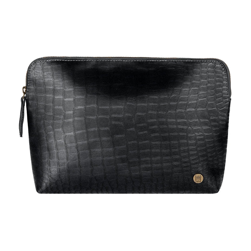 Black Crocodile Print Leather Make-Up Bag | Faux Croc Embossed