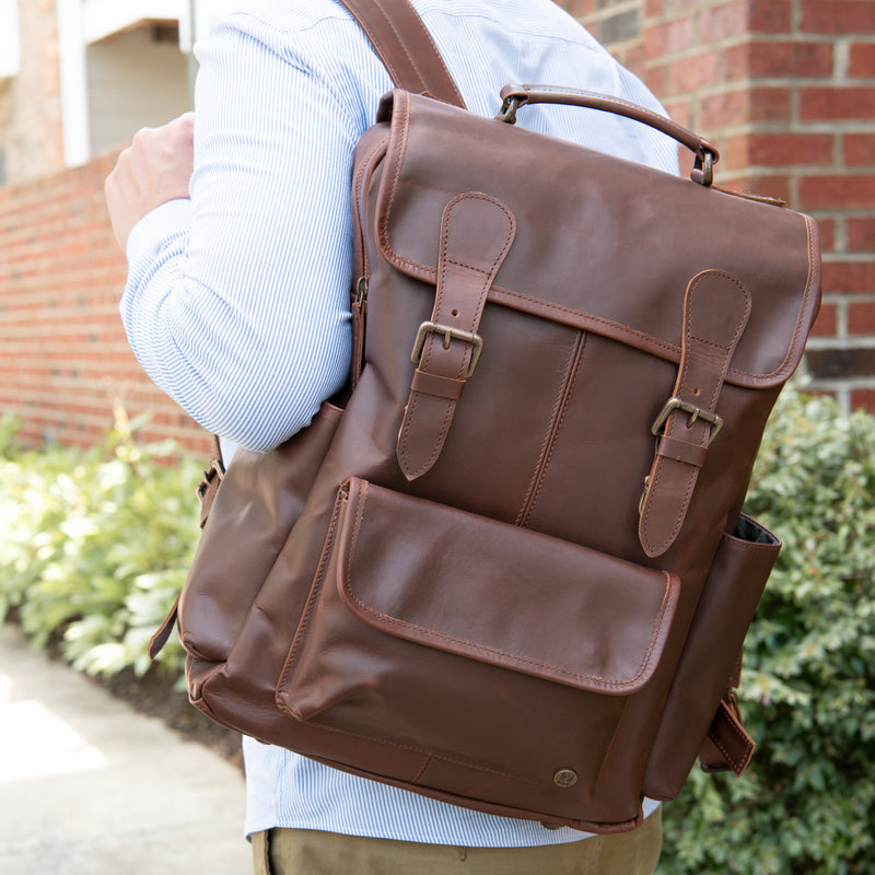 Company Logo Branded Leather Backpack
