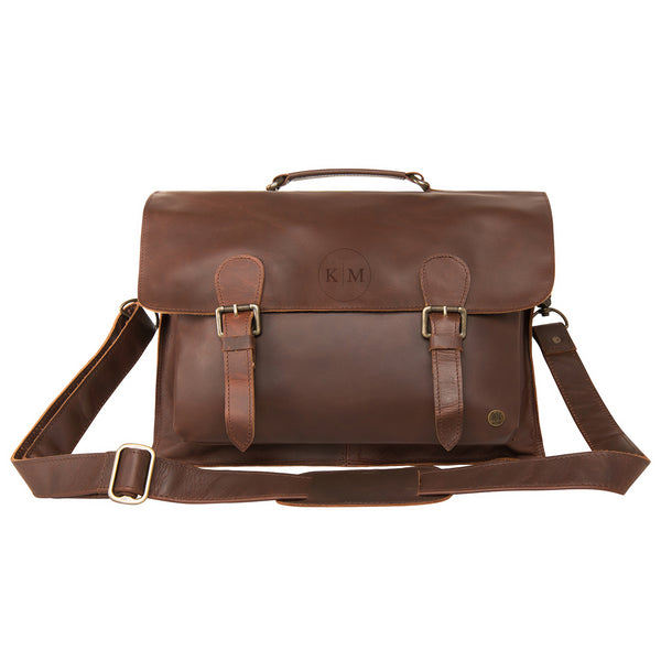 Laser Personalized Leather Messenger Bag