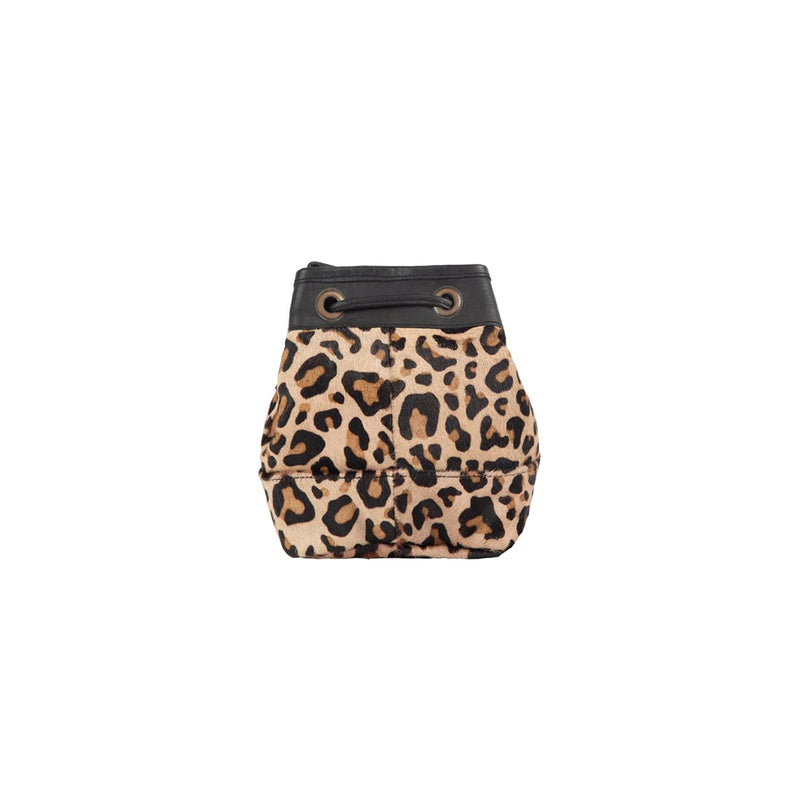 Leopard Print Leather Mini Bucket Bag for Women - Womens