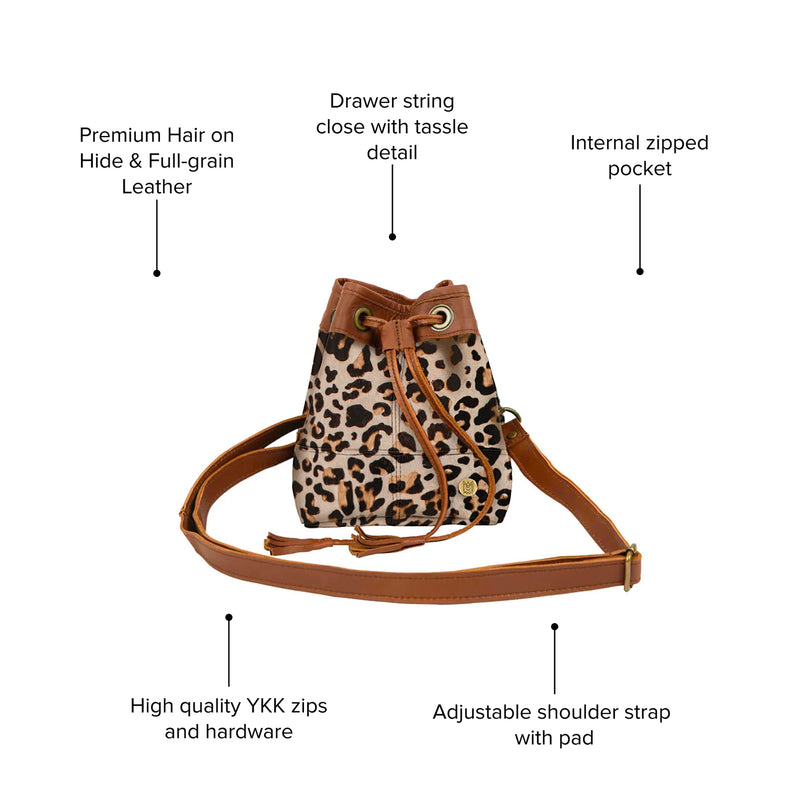 Leopard Print Bag- Mini Bucket Animal Print Bag With Tassels