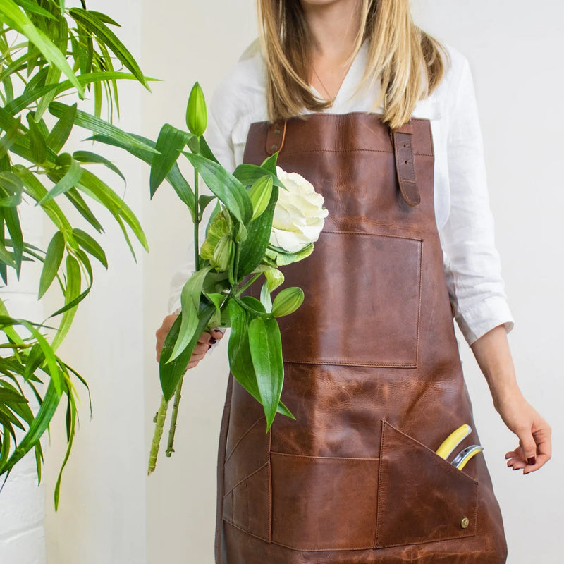 Multi-Pocket Brown Leather Apron | Full Grain Leather Apron for