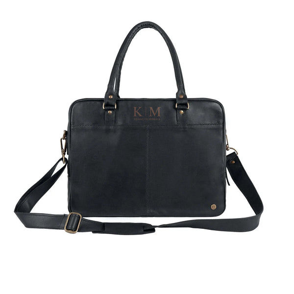 Laser Personalized Black Leather Laptop Bag