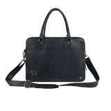 Laser Personalized Black Leather Laptop Bag