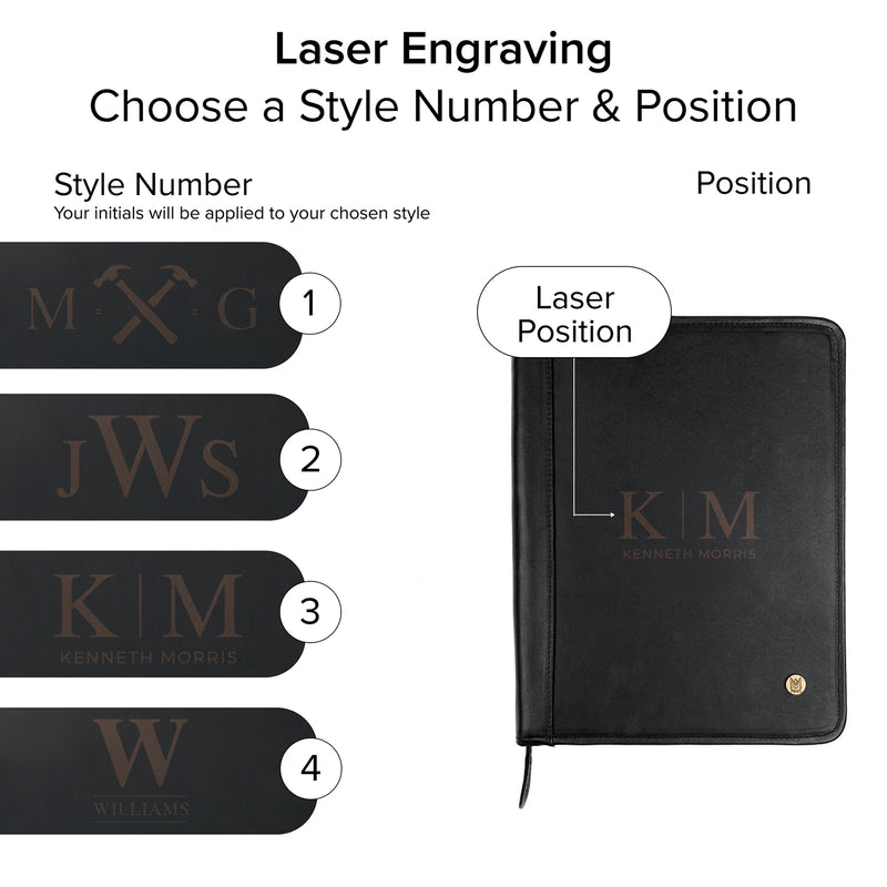 Personalized Black Leather A4 Portfolio for Students and