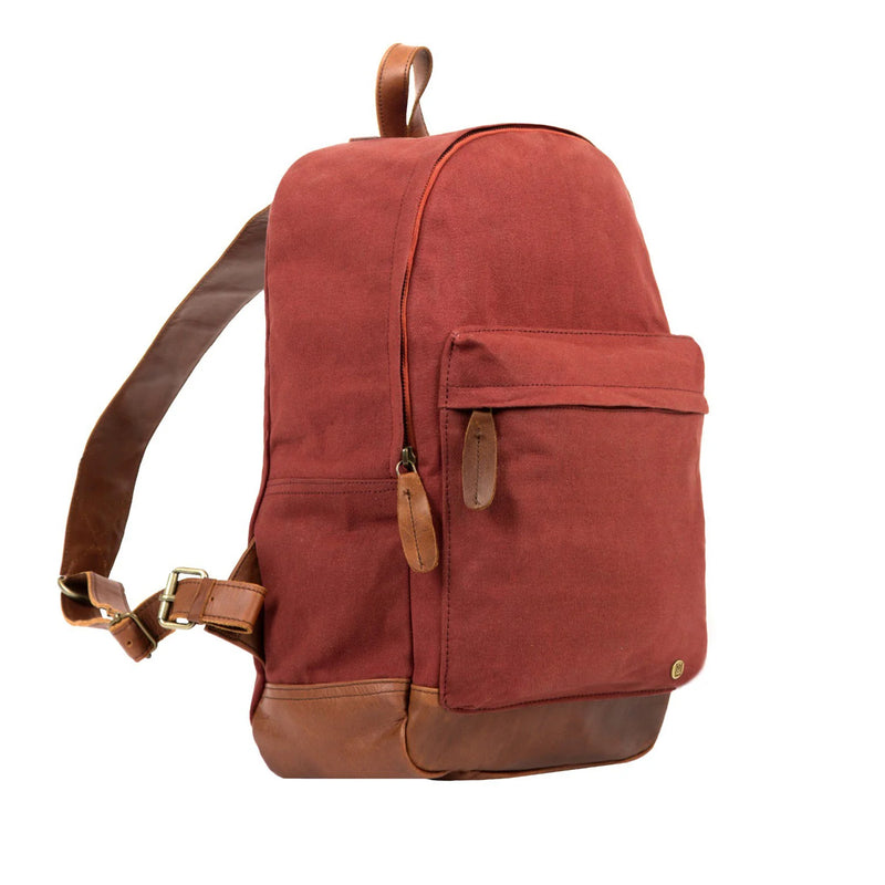 china canvas leather backpack manufacturer Red Canvas + Brown Leather Backpack
