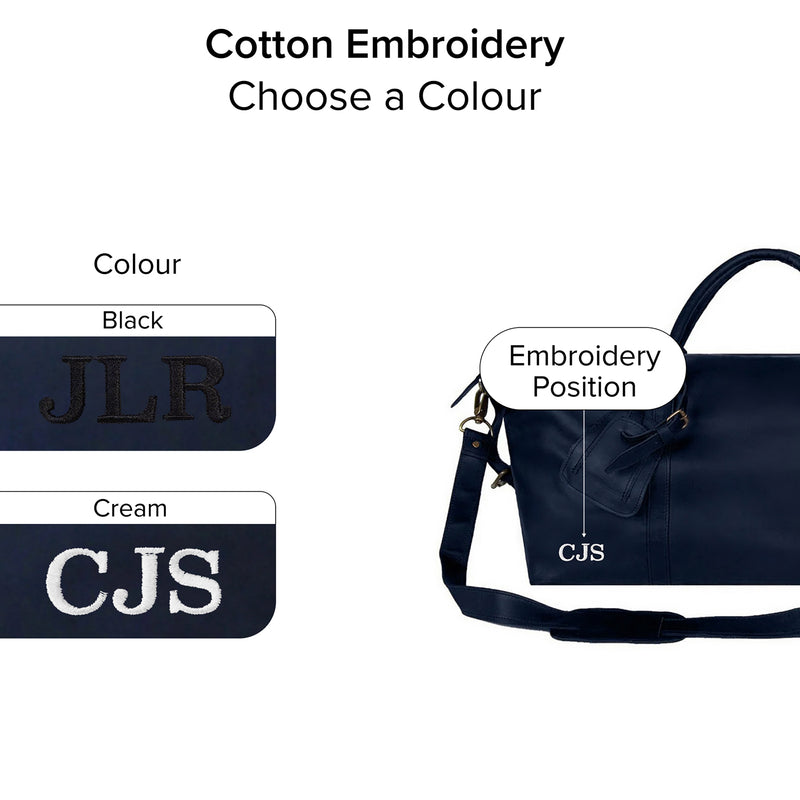 Personalized Large Full Grain Leather Weekend Bag in Navy Blue