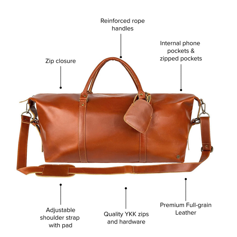 個人装備 Weekend Personalized Large Buffalo Leather Weekend Bag in Tan Brown – MAHI
